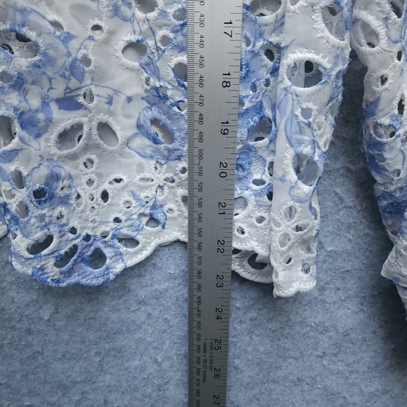 Caroline Constas Long Sleeve Floral Eyelet Top Blue & White - Picture 6 of 7